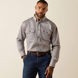NWT Ariat FR Solid Work Shirt in Silver Fox size Large TALL